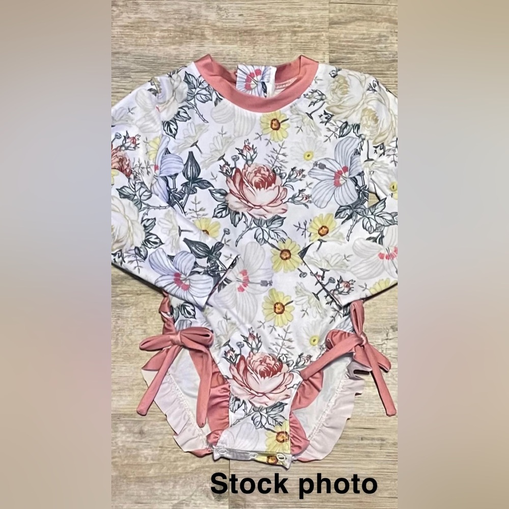 Toddler Girls 18 Month Carolina Smock One Piece with Rashguard.